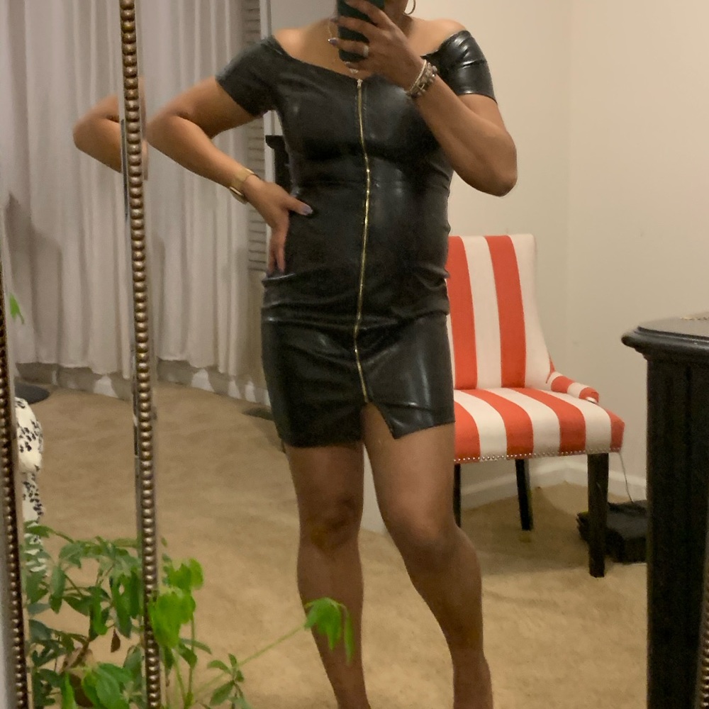 Sexy Leather zip up dress